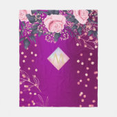 Monogram Magenta Roségoud Roze Metalen Glitters Fleece Deken (Voorkant)