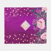 Monogram Magenta Roségoud Roze Metalen Glitters Fleece Deken (Voorkant (Horizontaal))