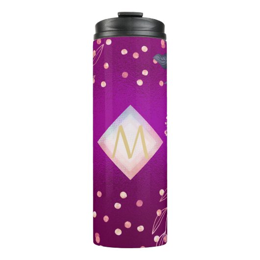Monogram Magenta Roségoud Roze Metallic Glitter Thermosbeker (Voorkant)