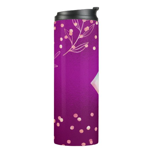 Monogram Magenta Roségoud Roze Metallic Glitter Thermosbeker (Gedraaid links)