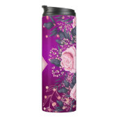Monogram Magenta Roségoud Roze Metallic Glitter Thermosbeker (Geroteerd rechts)