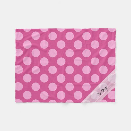 Monogram Magenta Roze Chic Polka Puntpatroon Fleece Deken (Voorkant (Horizontaal))