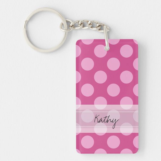 Monogram Magenta Roze Chic Polka Puntpatroon Sleutelhanger (Voorkant)