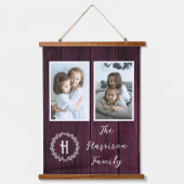 Monogram magenta Rustic Family Foto Hangend Wandkleed (Voorkant)