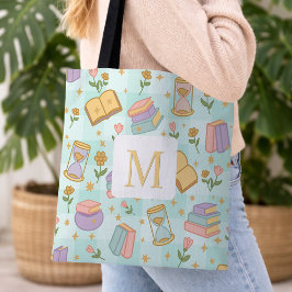 Monogram Magic Books Tote Bag Girly Mint Green