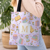 Monogram Magic Books Tote Bag Girly Purple