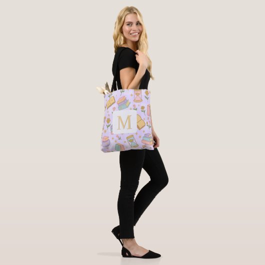 Monogram Magic Books Tote Bag Girly Purple (Op model)