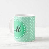 Monogram Magische Mint en Witte Polka Dot Koffiemok (Voorkant links)