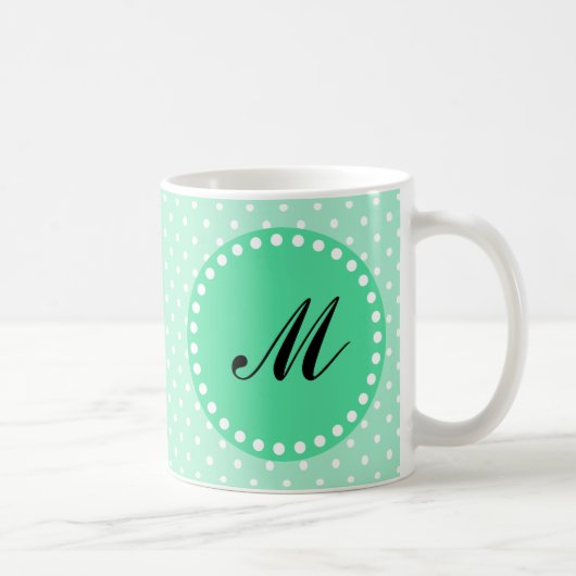 Monogram Magische Mint en Witte Polka Dot Koffiemok (Rechts)