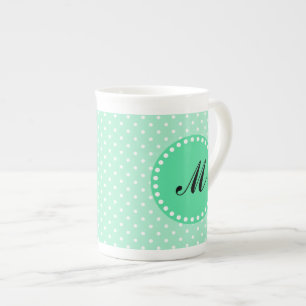 Monogram Magische Mint en Witte Polka Dot Porselein Kop