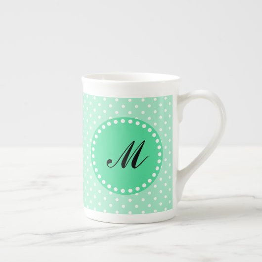 Monogram Magische Mint en Witte Polka Dot Porselein Kop (Rechts)