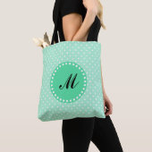 Monogram Magische Mint en Witte Polka Dot Tote Bag (Dichtbij)
