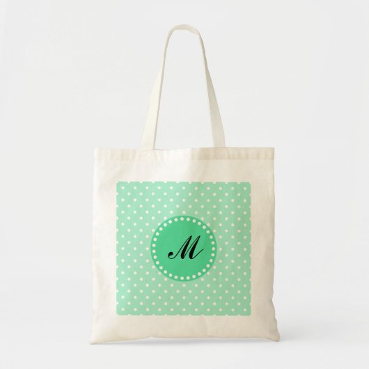 Monogram Magische Mint en Witte Polka Dot Tote Bag (Voorkant)