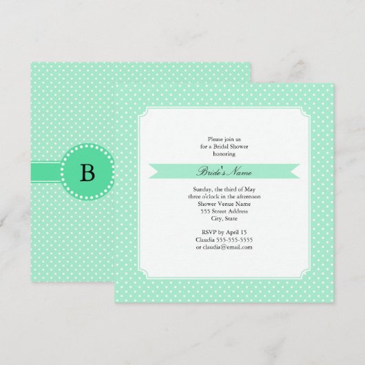 Monogram Magische Mint en Witte Polka Dot Wedding Kaart (Voorkant / Achterkant)