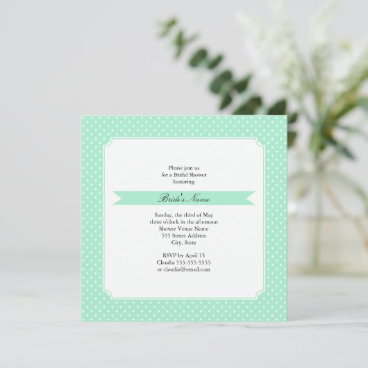 Monogram Magische Mint en Witte Polka Dot Wedding Kaart (Staand voorkant)