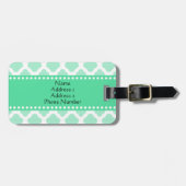 Monogram Magische Munt en Wit Patroon Quatrefoil Bagagelabel (Voorkant horizontaal)