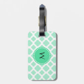 Monogram Magische Munt en Wit Patroon Quatrefoil Bagagelabel (Achterkant verticaal)