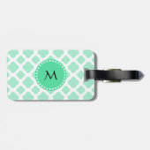 Monogram Magische Munt en Wit Patroon Quatrefoil Bagagelabel (Achterkant horizontaal)