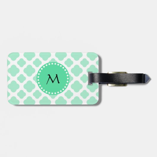 Monogram Magische Munt en Wit Patroon Quatrefoil Bagagelabel (Achterkant horizontaal)