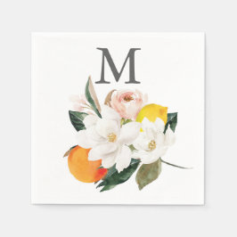Monogram Magnolia Citrus Wedding Cocktail Napkin Servet