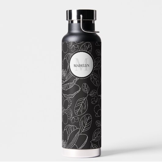 Monogram magnolia illustratie Gepersonaliseerd Waterfles (Links)