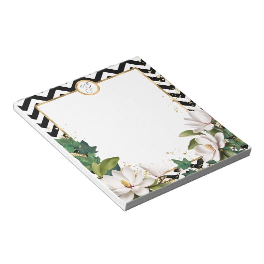 Monogram Magnolia Ivy en goud met Chevron Notitieblok (Schuin)