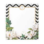 Monogram Magnolia Ivy en goud met Chevron Notitieblok (Voorkant)