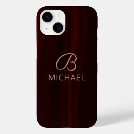 Monogram Mahogany Wood Timber Gepersonaliseerde na Case-Mate iPhone Case (Achterkant)