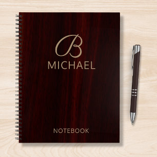 Monogram Mahogany Wood Timber Gepersonaliseerde na Notitieboek