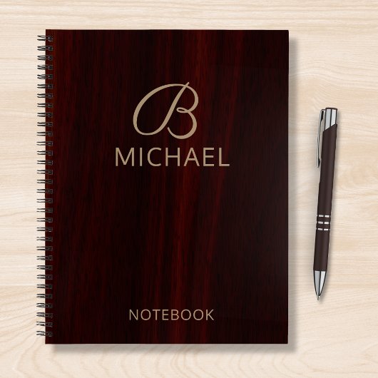 Monogram Mahogany Wood Timber Gepersonaliseerde na Notitieboek