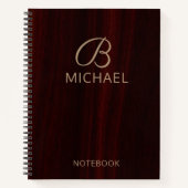 Monogram Mahogany Wood Timber Gepersonaliseerde na Notitieboek (Voorkant)