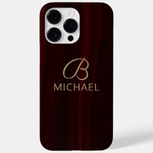 Monogram Mahoniehout Hout Gepersonaliseerde Naam Case-Mate iPhone 14 Pro Max Hoesje