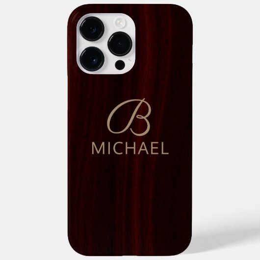 Monogram Mahoniehout Hout Gepersonaliseerde Naam Case-Mate iPhone Case (Achterkant)