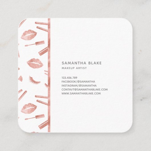 Monogram Make-up Artist Lashes Lipstick Mascara Vierkante Visitekaartje (Achterkant)