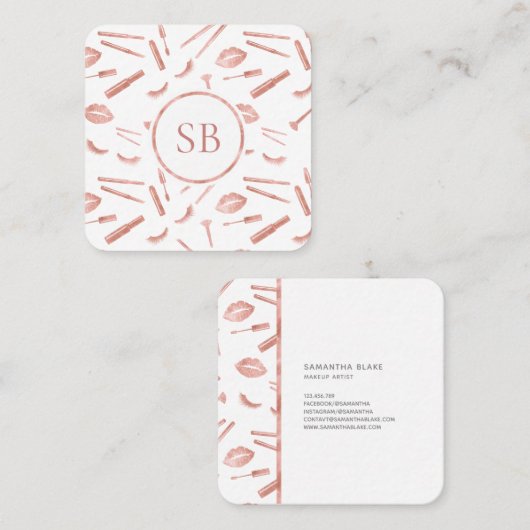 Monogram Make-up Artist Lashes Lipstick Mascara Vierkante Visitekaartje (Voorkant / Achterkant)