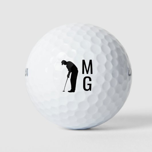 Monogram Man Golfen Silhouet Aangepaste Initialen Golfballen (Voorkant)
