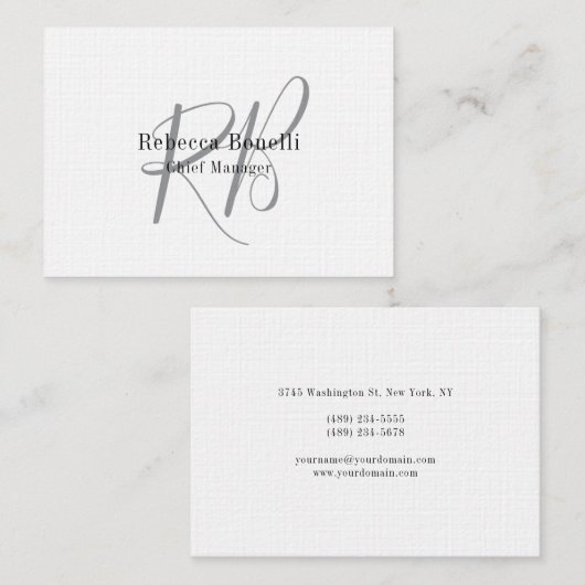 Monogram Manager tweezijdig premium linnen Visitekaartje (Voorkant / Achterkant)