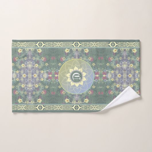 Monogram Mandala en Wildflower met Arabische Tegel Bad Handdoek (Handdoek)