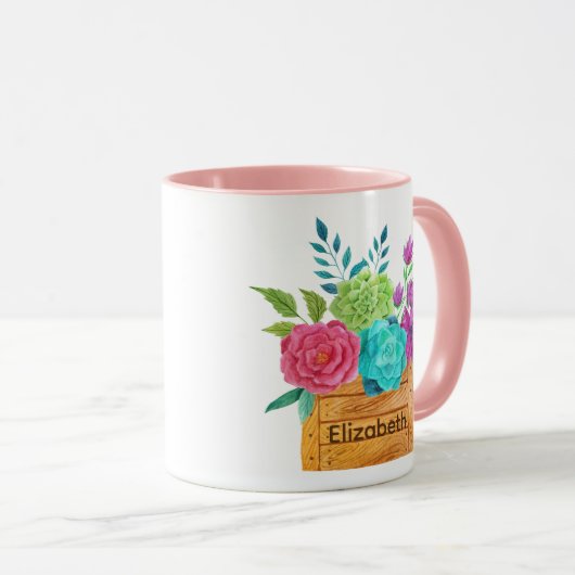 Monogram mandje bloemen Waterverf Mok (Voorkant rechts)