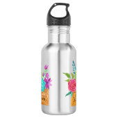 Monogram mandje bloemen Waterverf Waterfles (Voorkant)