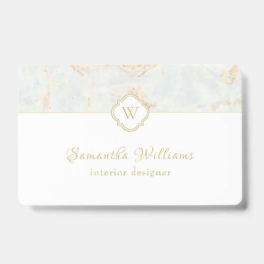 Monogram Marble Elegant White Gold Badge (Voorzijde)