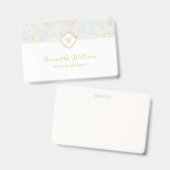 Monogram Marble Elegant White Gold Badge (Voor- en achterkant)