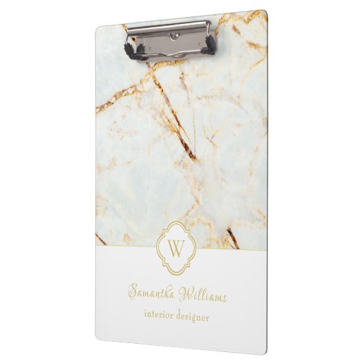 Monogram Marble Elegant White Gold Cliboard Klembord (Links)