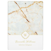 Monogram Marble Elegant White Gold Cliboard Klembord (Achterkant)