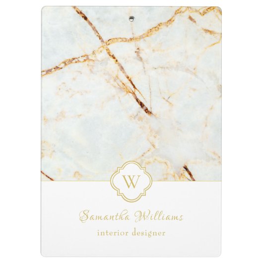 Monogram Marble Elegant White Gold Cliboard Klembord (Achterkant)