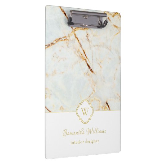 Monogram Marble Elegant White Gold Cliboard Klembord (Rechts)