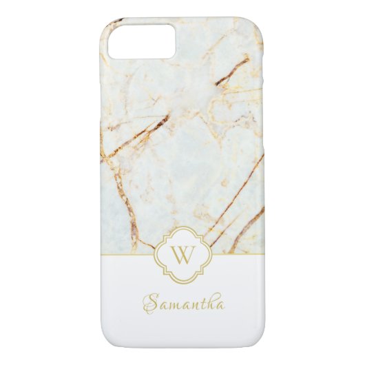 Monogram Marble Elegant White Gold iPhone 8/7 Hoes (Achterkant)