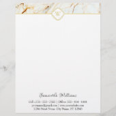 Monogram Marble Elegant White Gold Letterhead Briefhoofd (Voorkant)