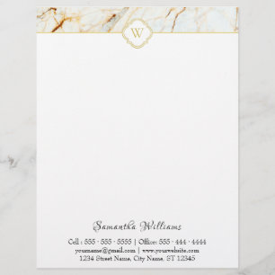 Monogram Marble Elegant White Gold Letterhead Briefhoofd