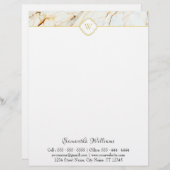 Monogram Marble Elegant White Gold Letterhead Briefhoofd (Voorkant / Achterkant)